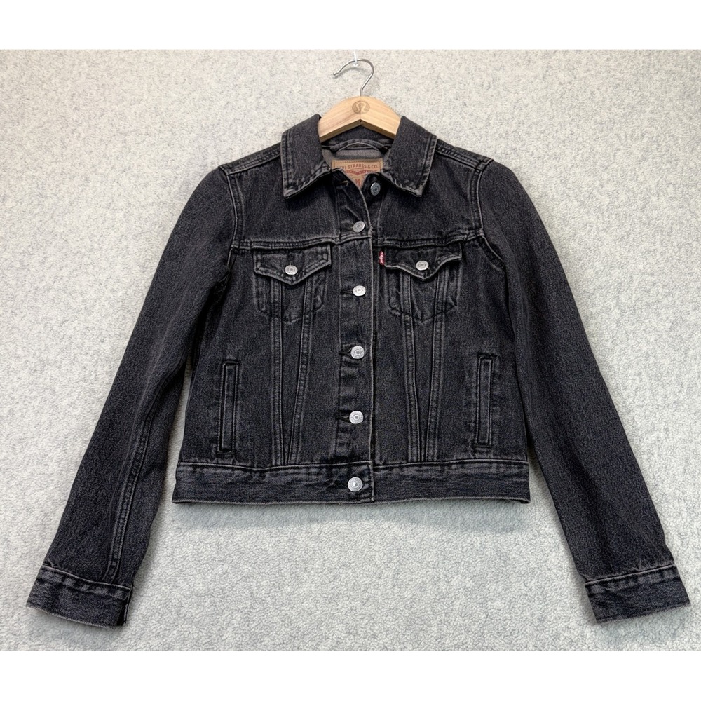 Levi's Womens Denim Trucker Jacket Black Flap Chest Pocket Streetwear Y2K XS